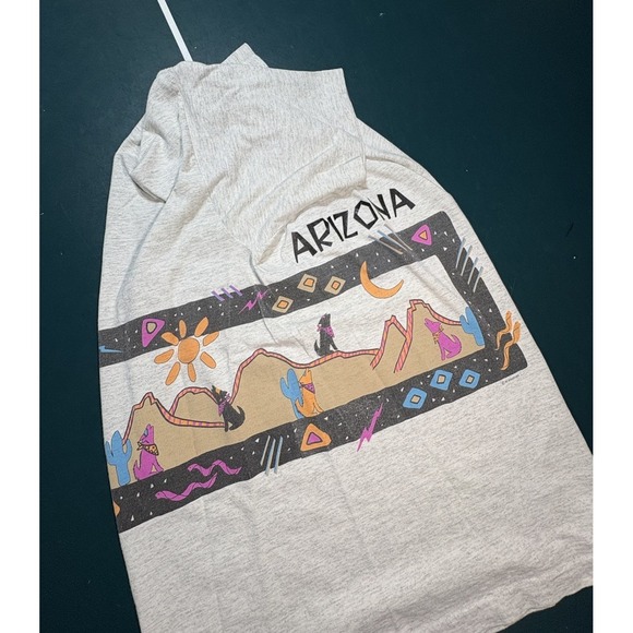 Vtg 90s Arizona Wolf Abstract Art T Shirt Large Wrap Around Single Stitch 80s - Picture 11 of 13